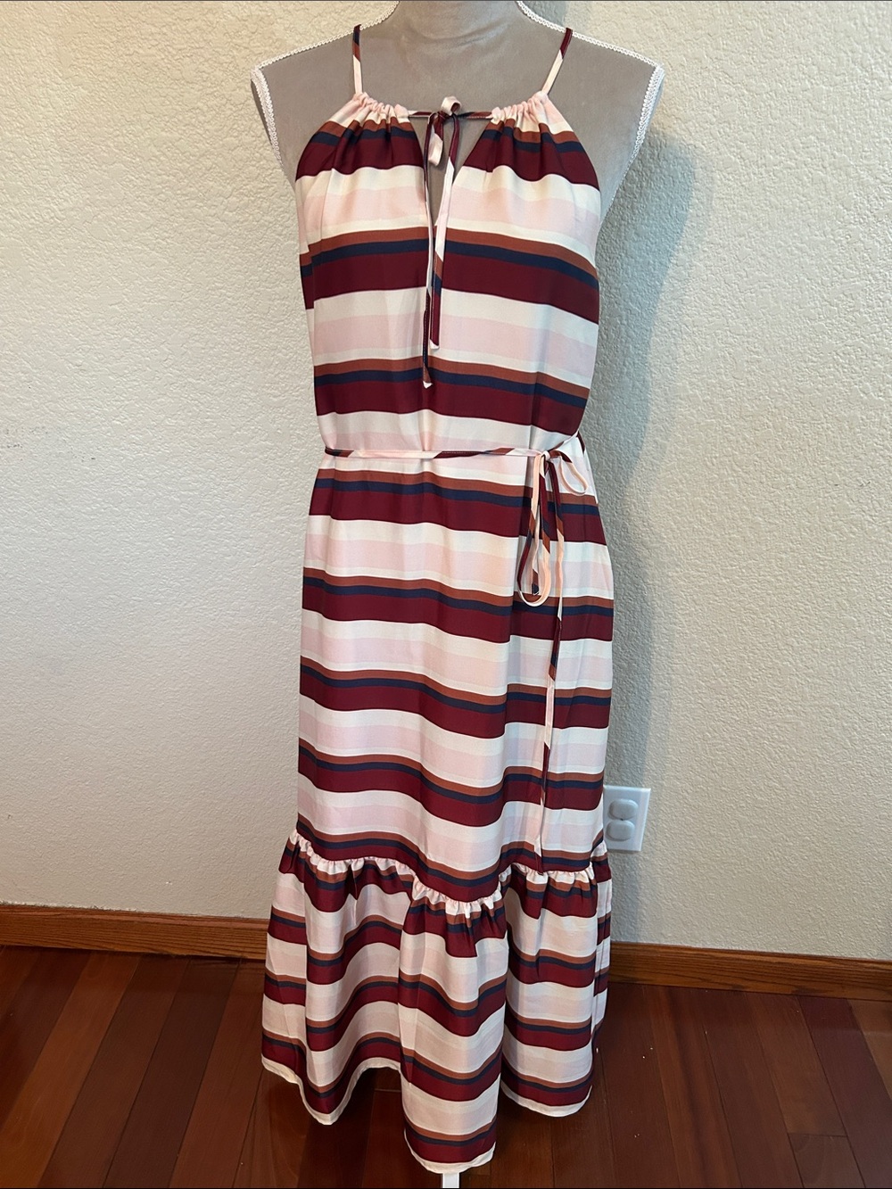 Banana Republic Striped Halter Maxi Dress in Pink & Burgundy